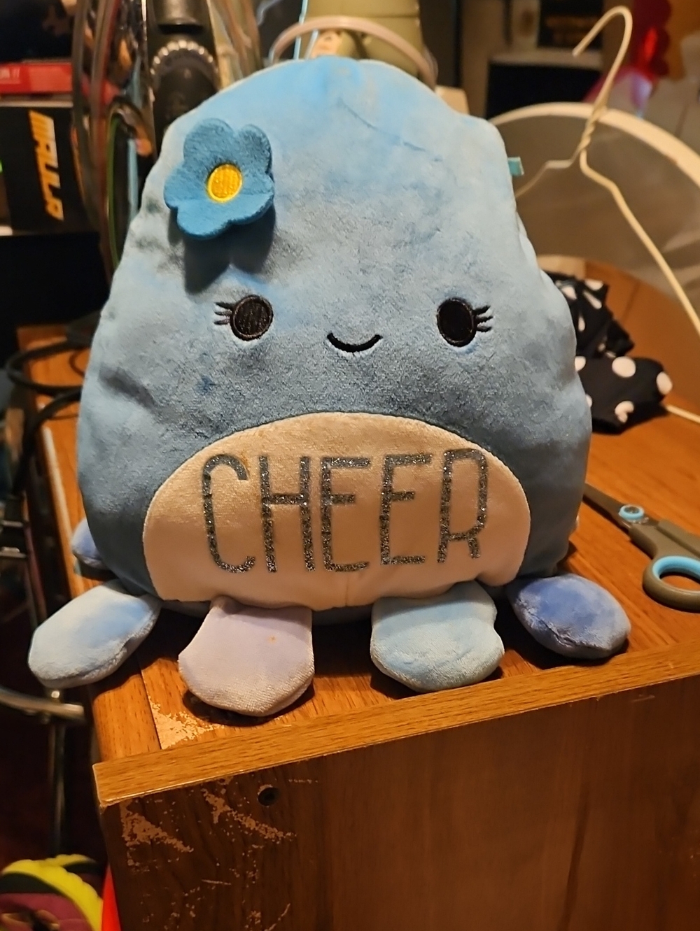 Squishmallows Blue 'Cheer' Plush with Flower Accent